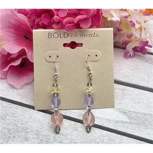 Bold Elements Multicolor Crystal Drop Earrings Silver Tone 1.5in Hook